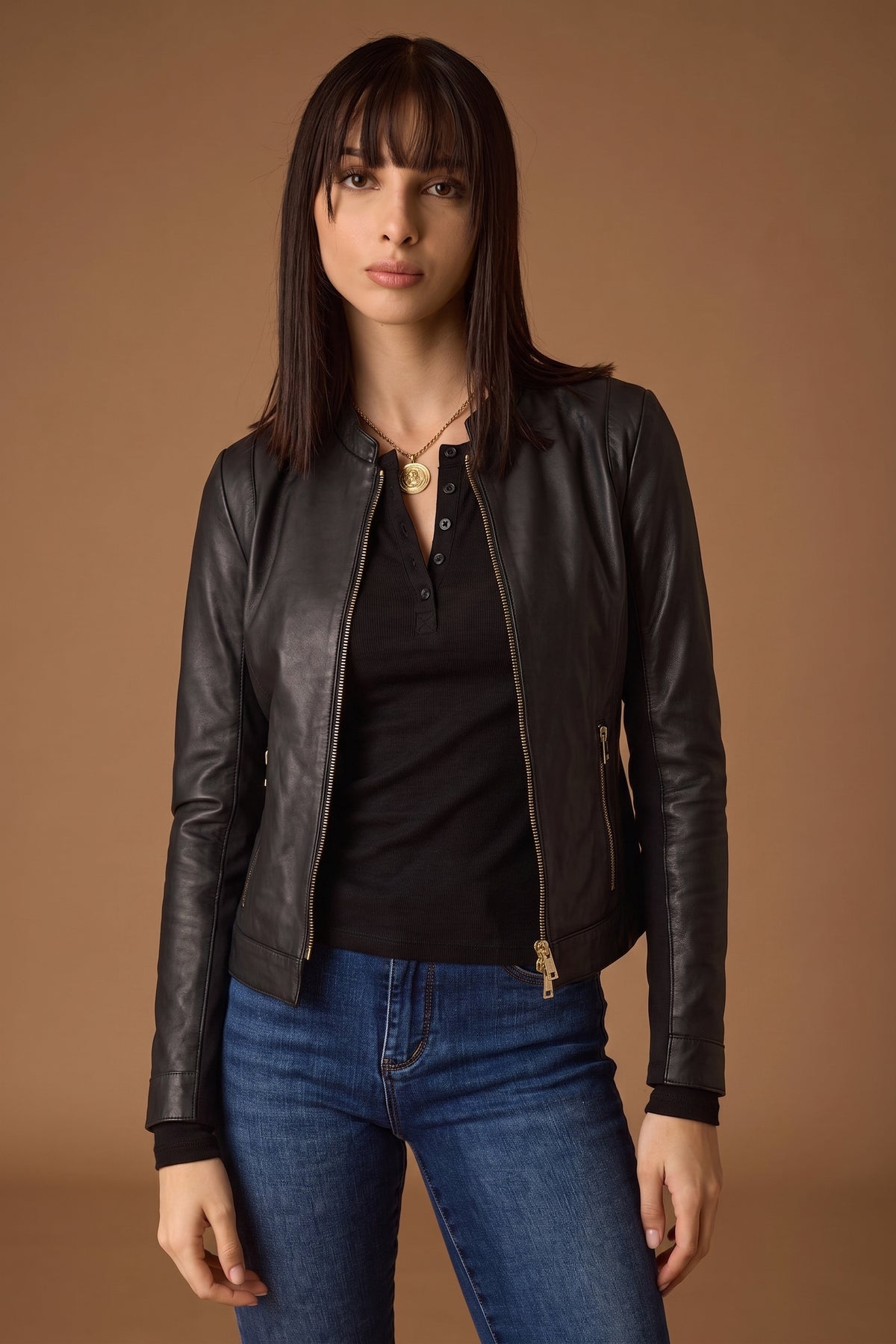 Giubbino In Vera Pelle nero|Colore:Nero