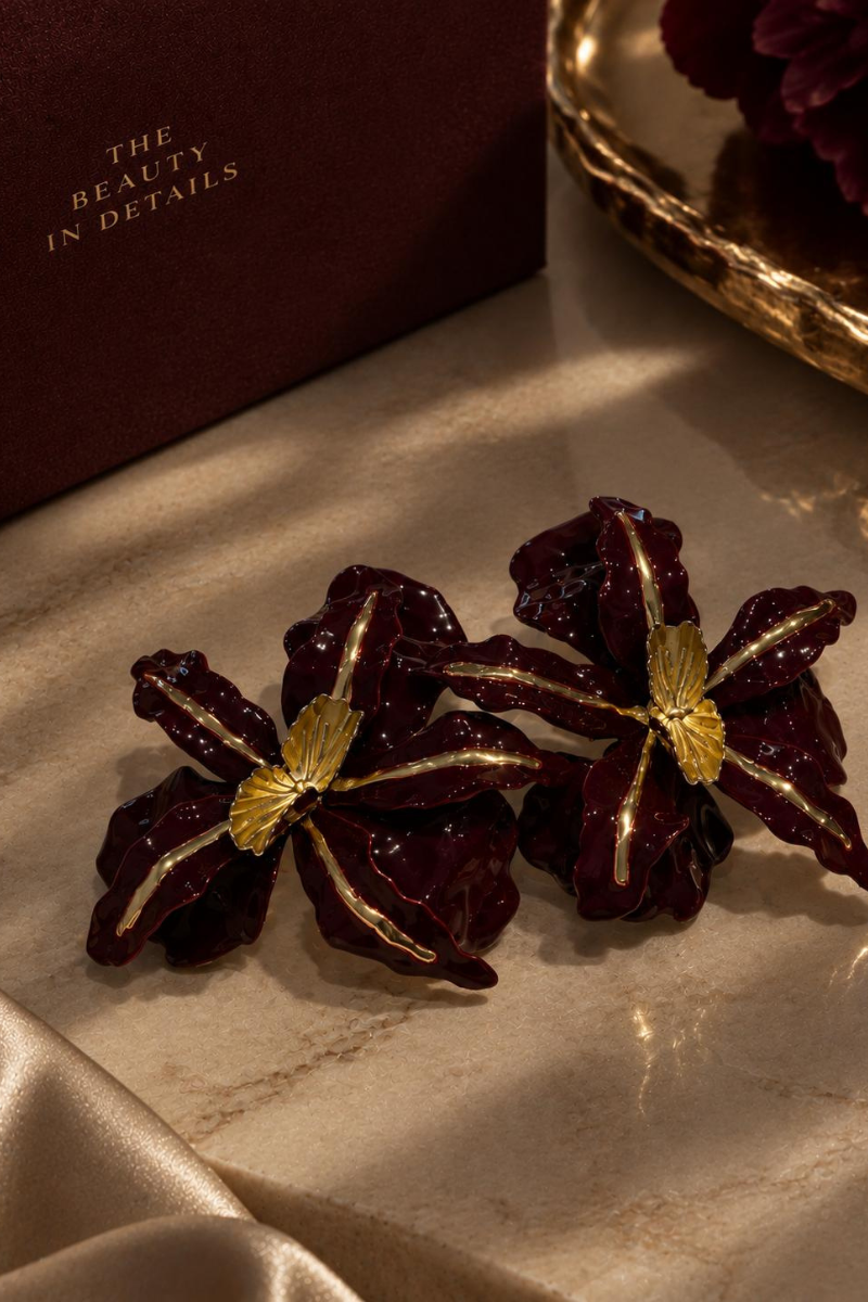 Orecchini Fiore Borgogna|Colore:Borgogna