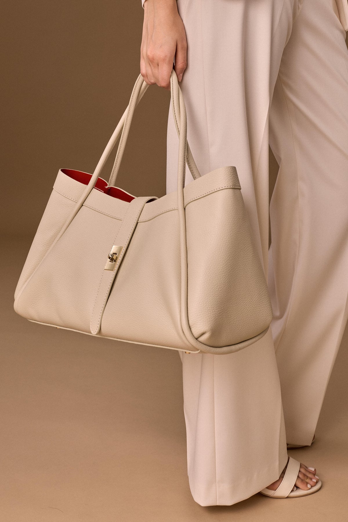 Borsa In Vera Pelle Con Borsello Rimovibile Cely gesso|Colore:Gesso