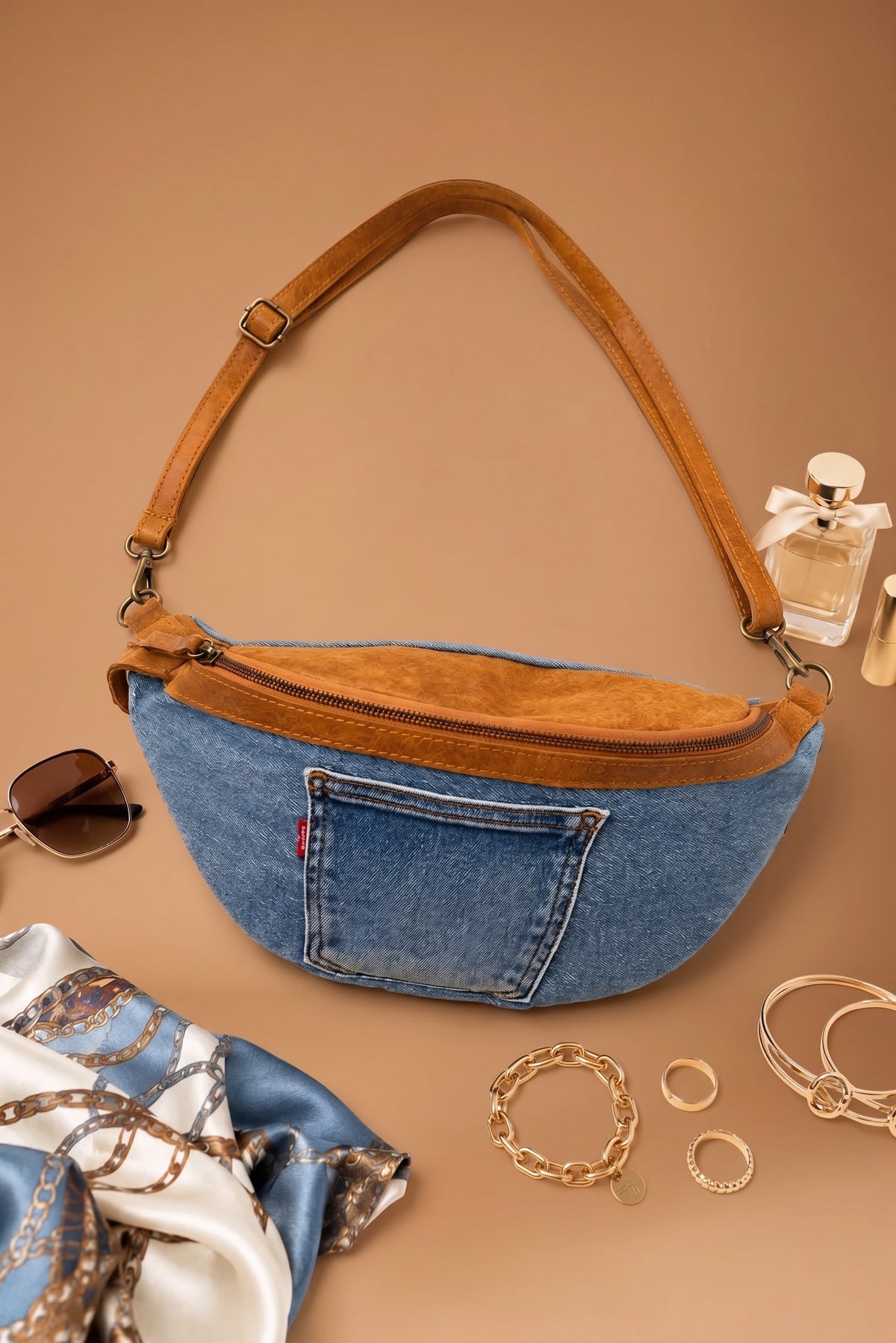 Marsupio Denim cuoio|Colore:Cuoio