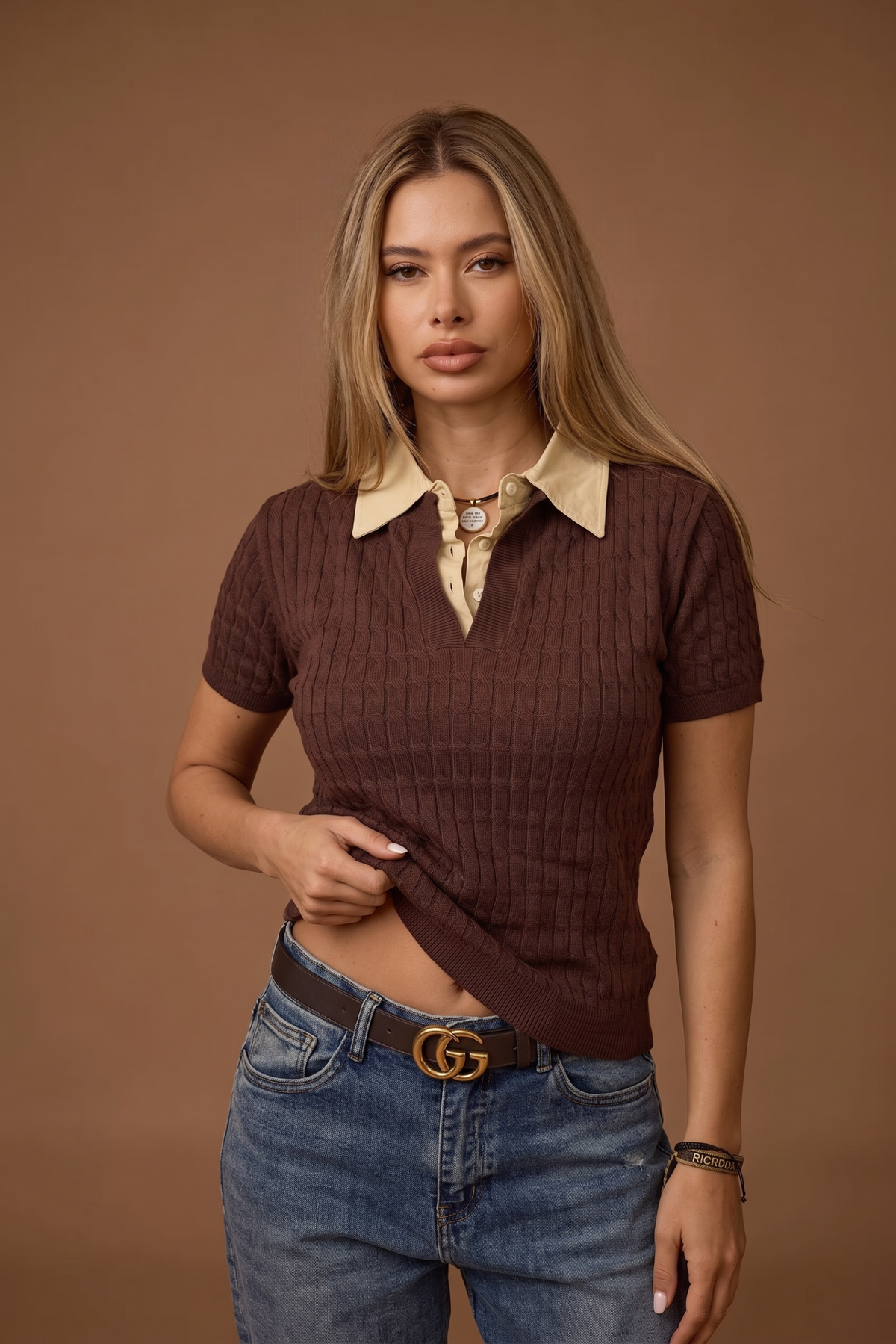 Maglia Trecce Combinata testa di moro|Colore:Testa di moro