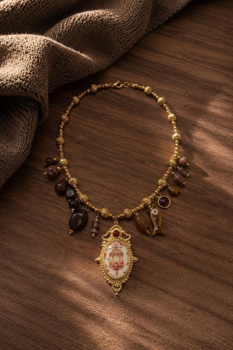 Collana Con Ciondoli marrone|Colore:Marrone
