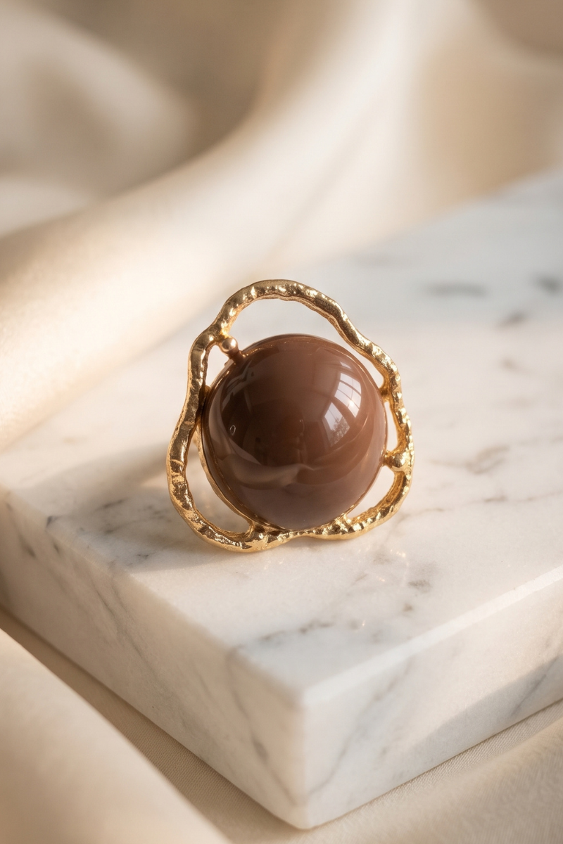 Anello Pietra Tonda cacao|Colore:Cacao