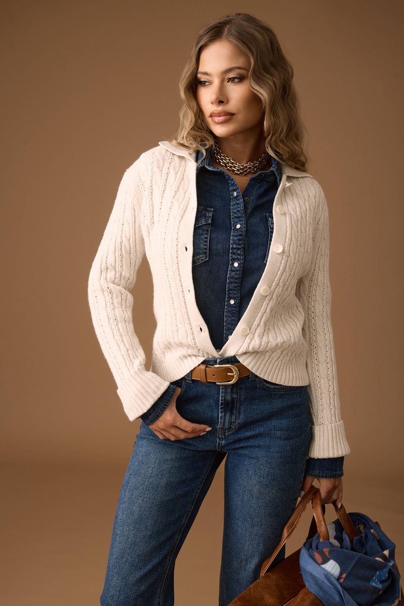 Cardigan Trecce Melody gesso|Colore:Gesso