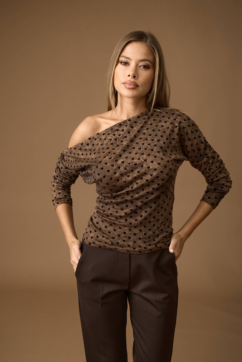 Maglia Cuori Rilievo cacao|Colore:Cacao