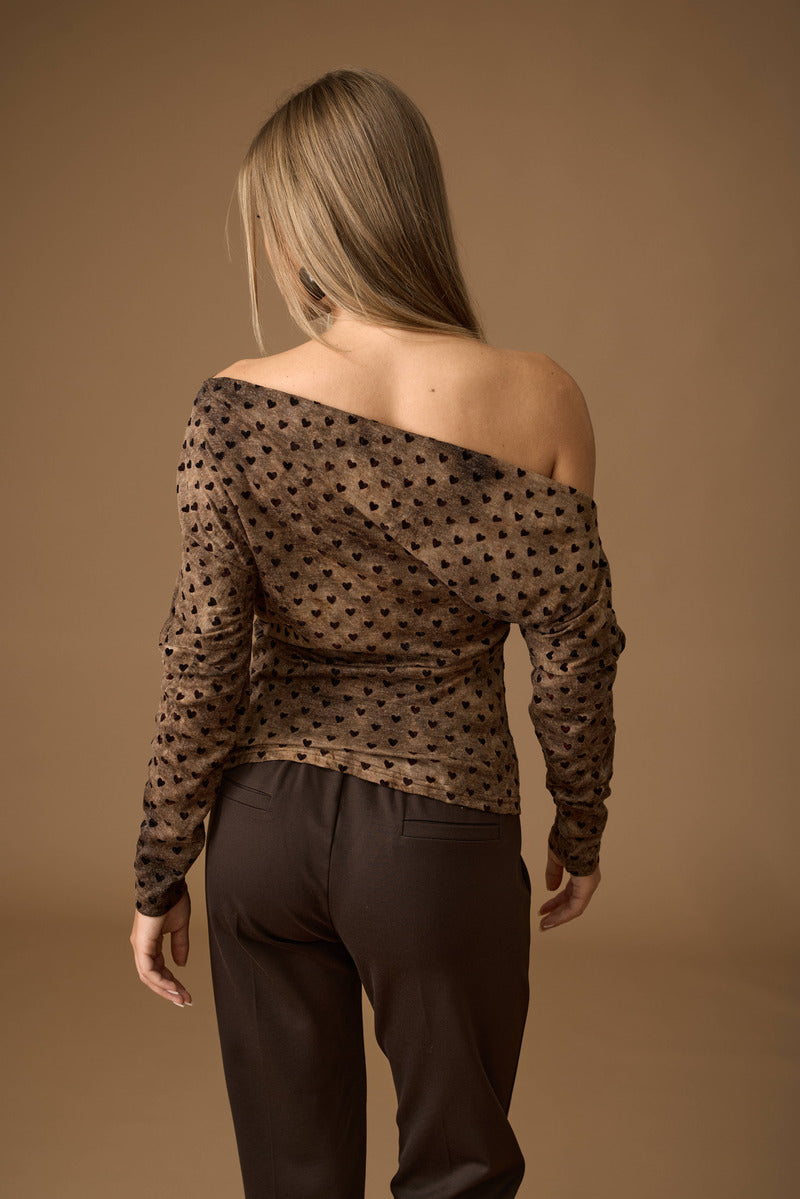 Maglia Cuori Rilievo cacao|Colore:Cacao