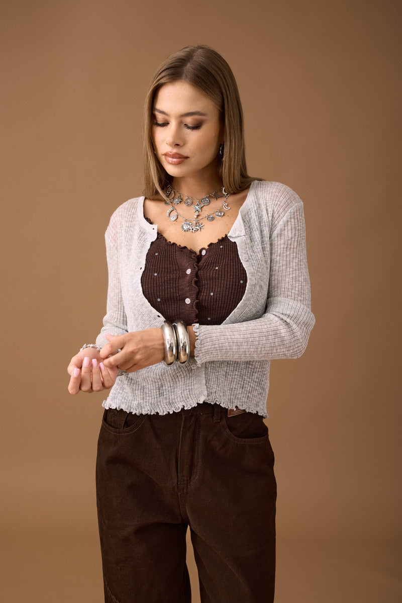 Set Pois Cardigan E Top grigio|Colore:Grigio