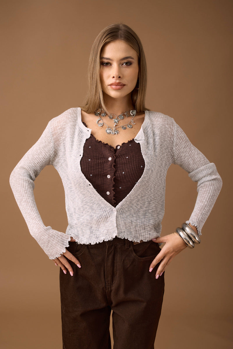 Set Pois Cardigan E Top grigio|Colore:Grigio