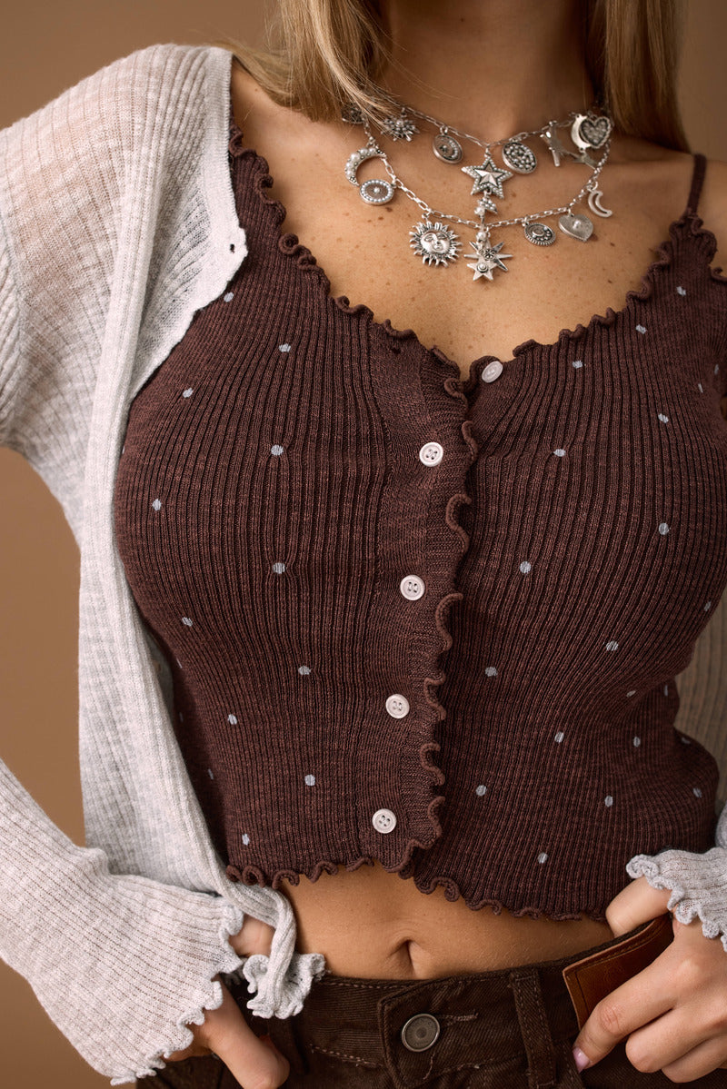Set Pois Cardigan E Top grigio|Colore:Grigio