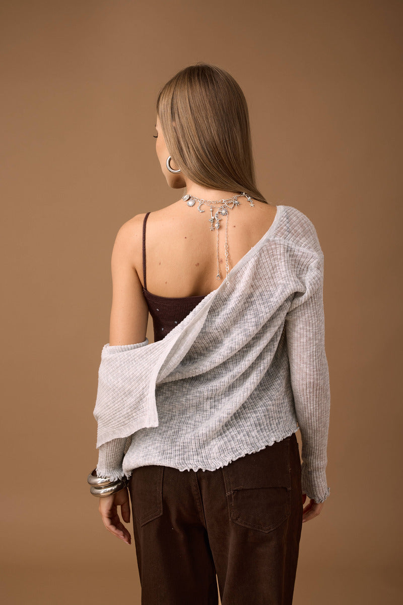 Set Pois Cardigan E Top grigio|Colore:Grigio