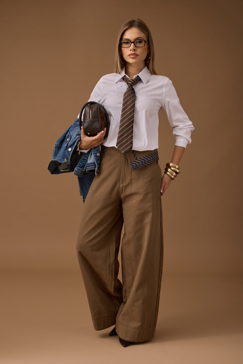 Pantalone Con Risvolto Laterale tabacco|Colore:Tabacco