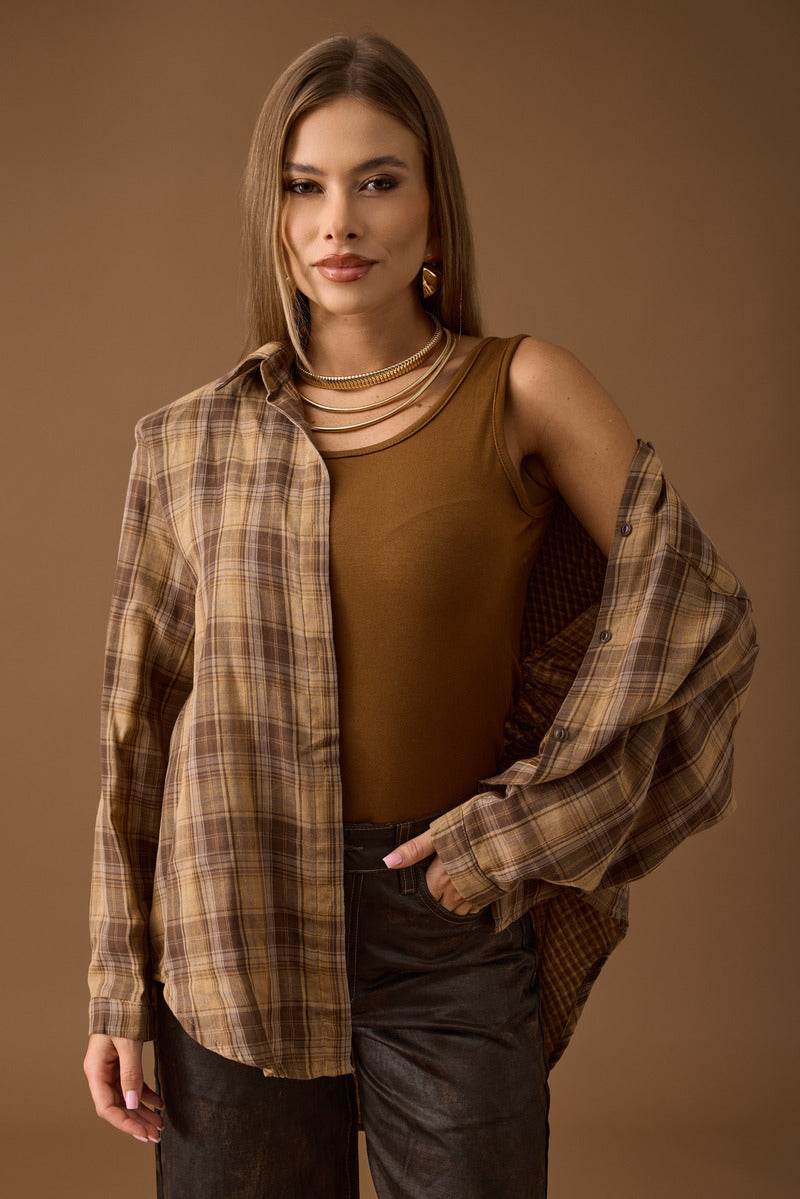 Camicia Quadri Con Top Ocra|Colore:Ocra