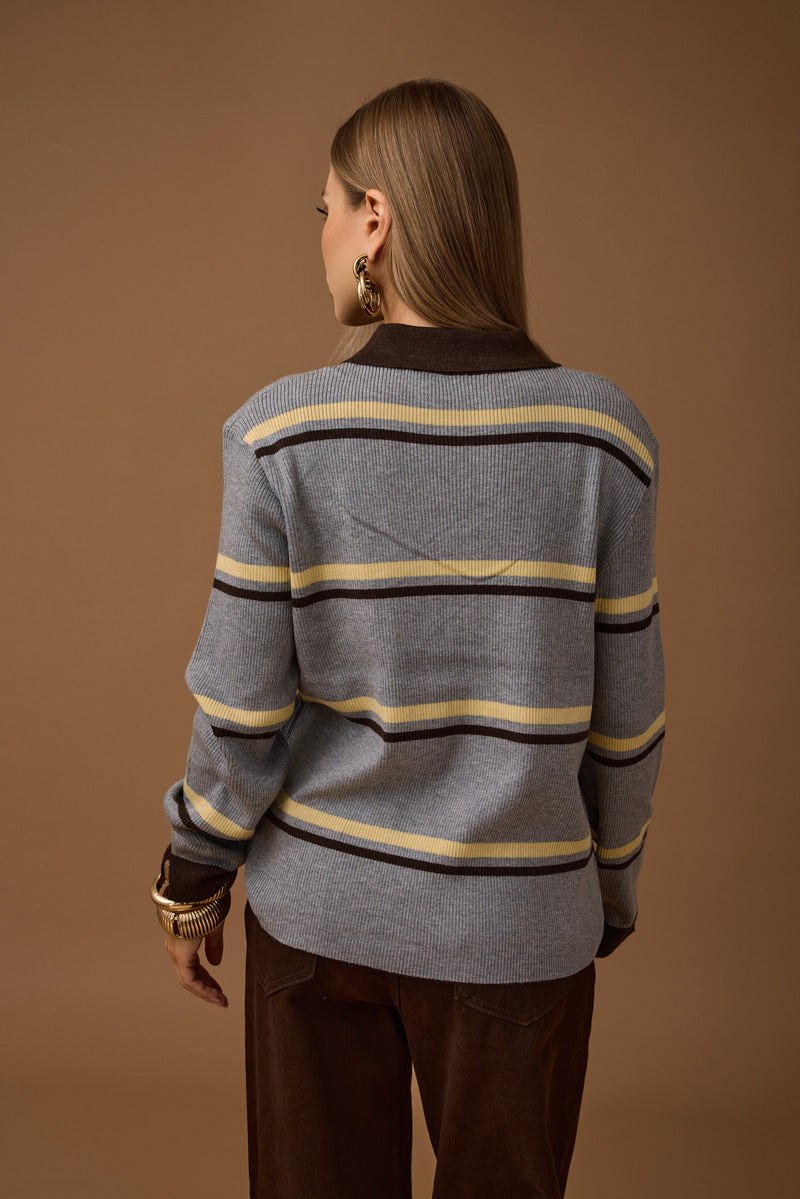 Maglia Righe Con Colletto grigio|Colore:Grigio