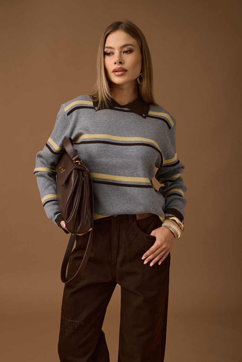 Maglia Righe Con Colletto grigio|Colore:Grigio
