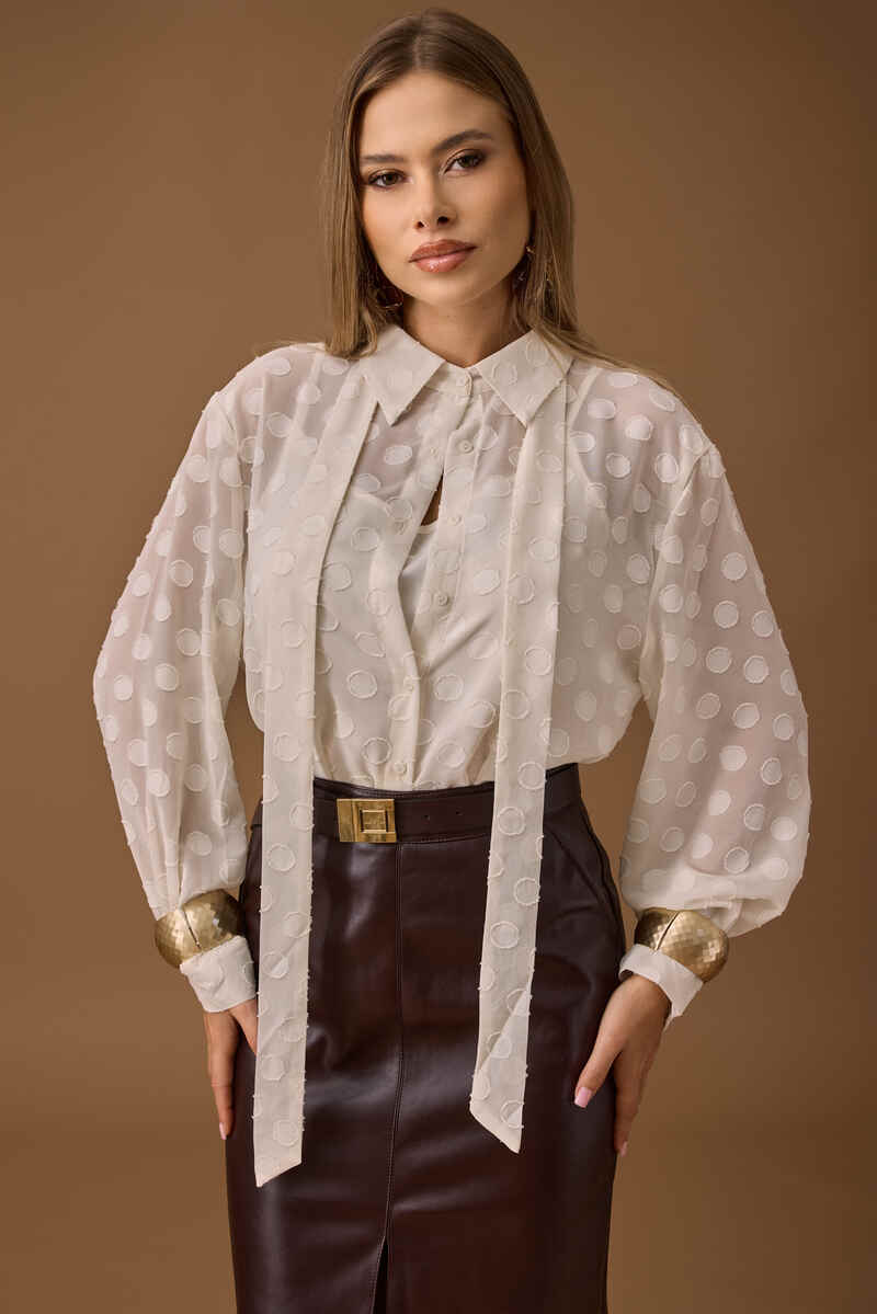Camicia Pois Rilievo Con Canotta burro|Colore:Burro