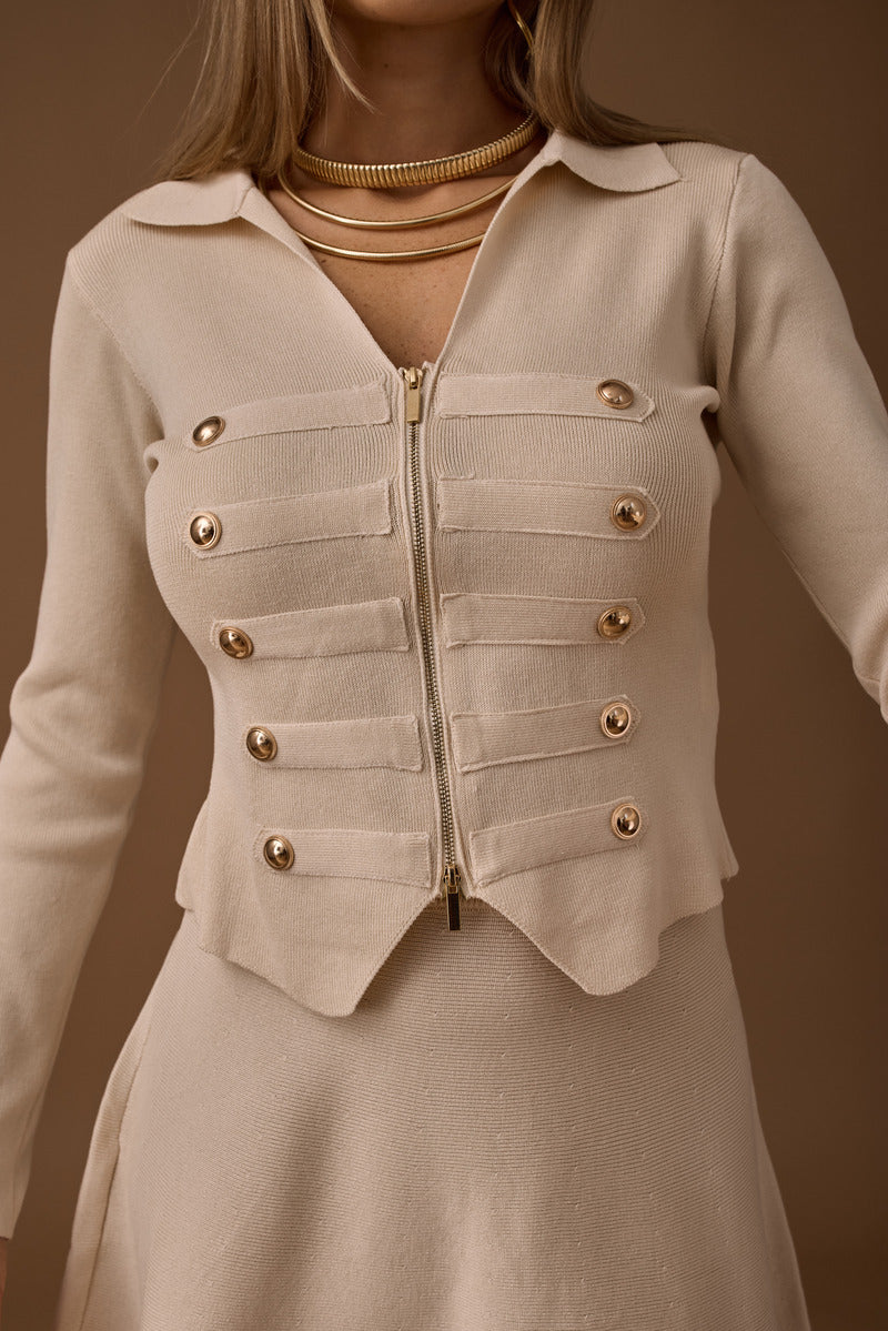 Coordinato Military Maglia e Gonna Beige chiaro|Colore:Beige chiaro