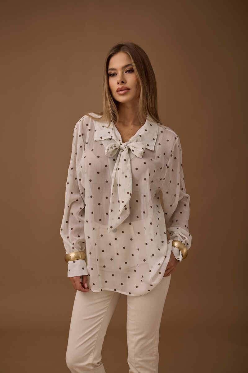 Camicia Fiocco Pois bianco|Colore:Bianco