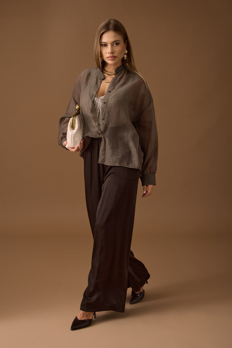 Pantalone Effetto Satin Testa di moro|Colore:Testa di moro