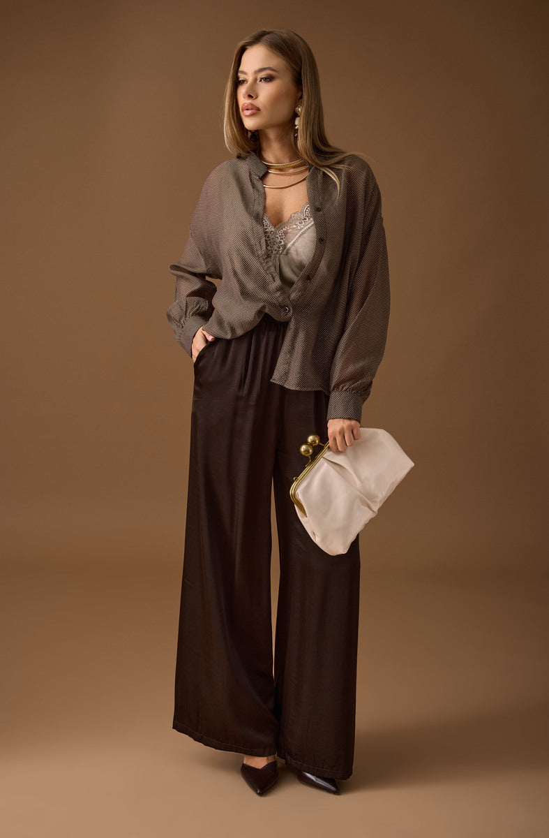 Pantalone Effetto Satin Testa di moro|Colore:Testa di moro