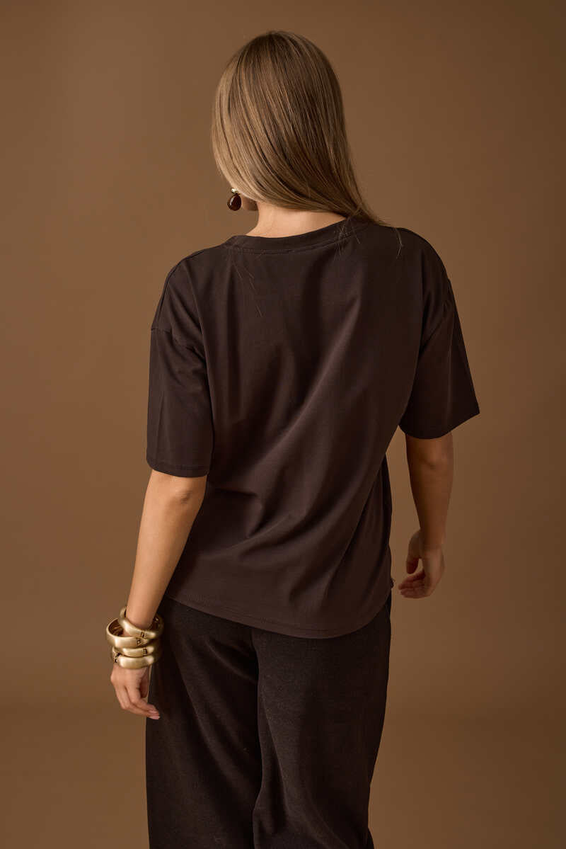 T-Shirt Tasca Paillettes testa di moro|Colore:Testa di moro