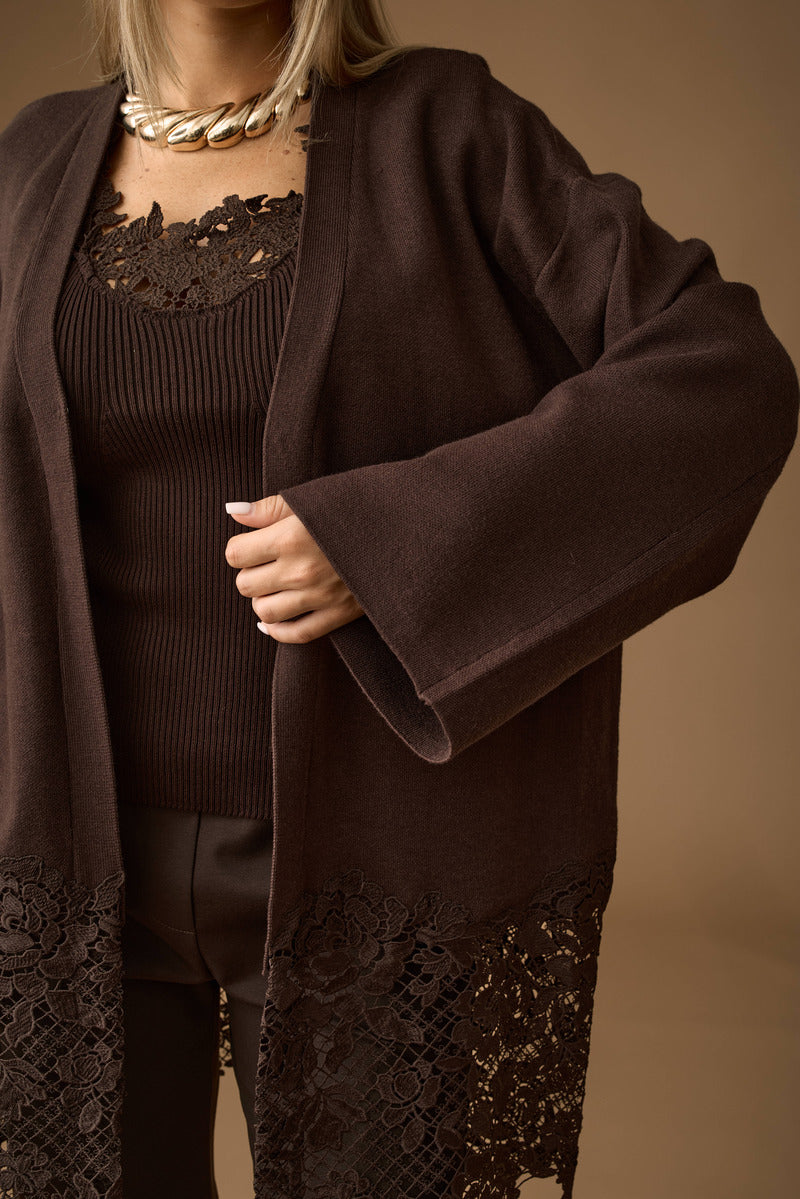 Cardigan Con Macramé testa di moro|Colore:Testa di moro
