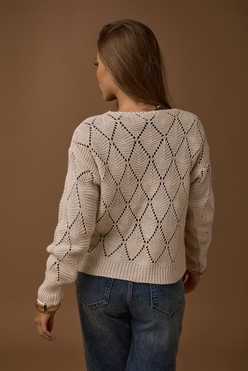 Cardigan Rombi gesso|Colore:Gesso