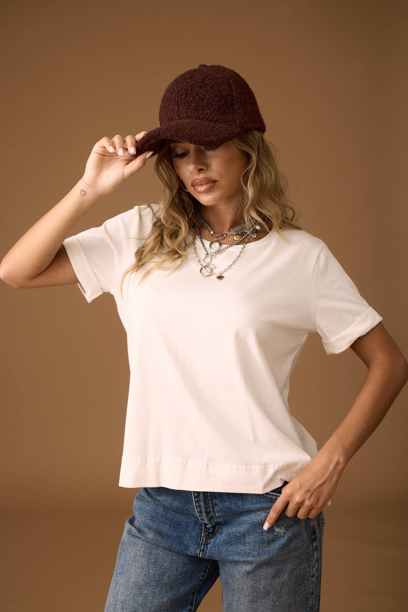 T-Shirt Manica Risvolto Panna|Colore:Panna