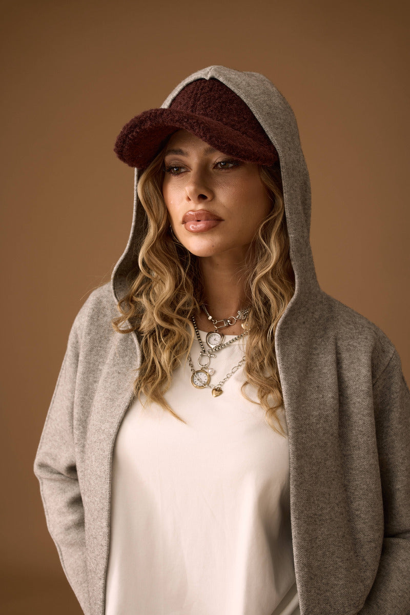 CArdigan Aperto Con Cappuccio Tortora|Colore:Tortora