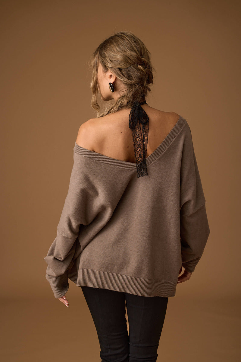 Pull Allacciaura In Pizzo Fango|Colore:Fango