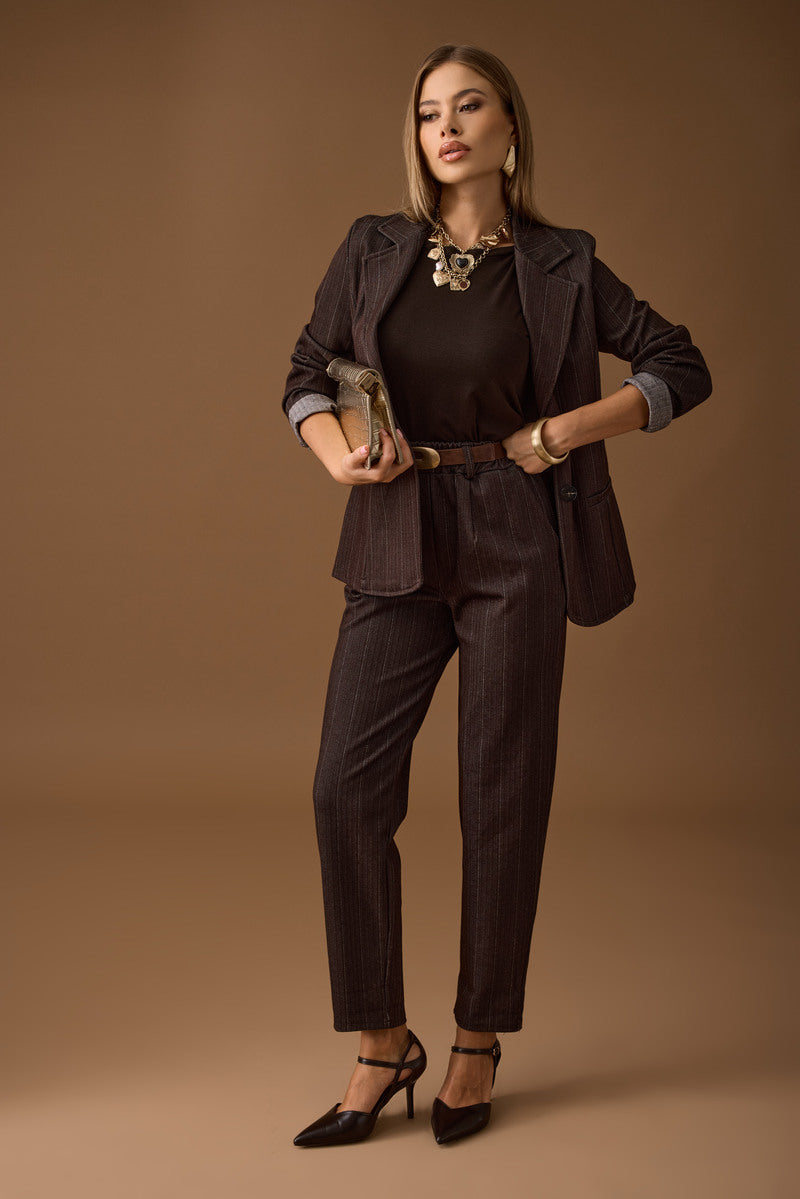 Pantalone Gessato Amber testa di moro|Colore:Testa di moro