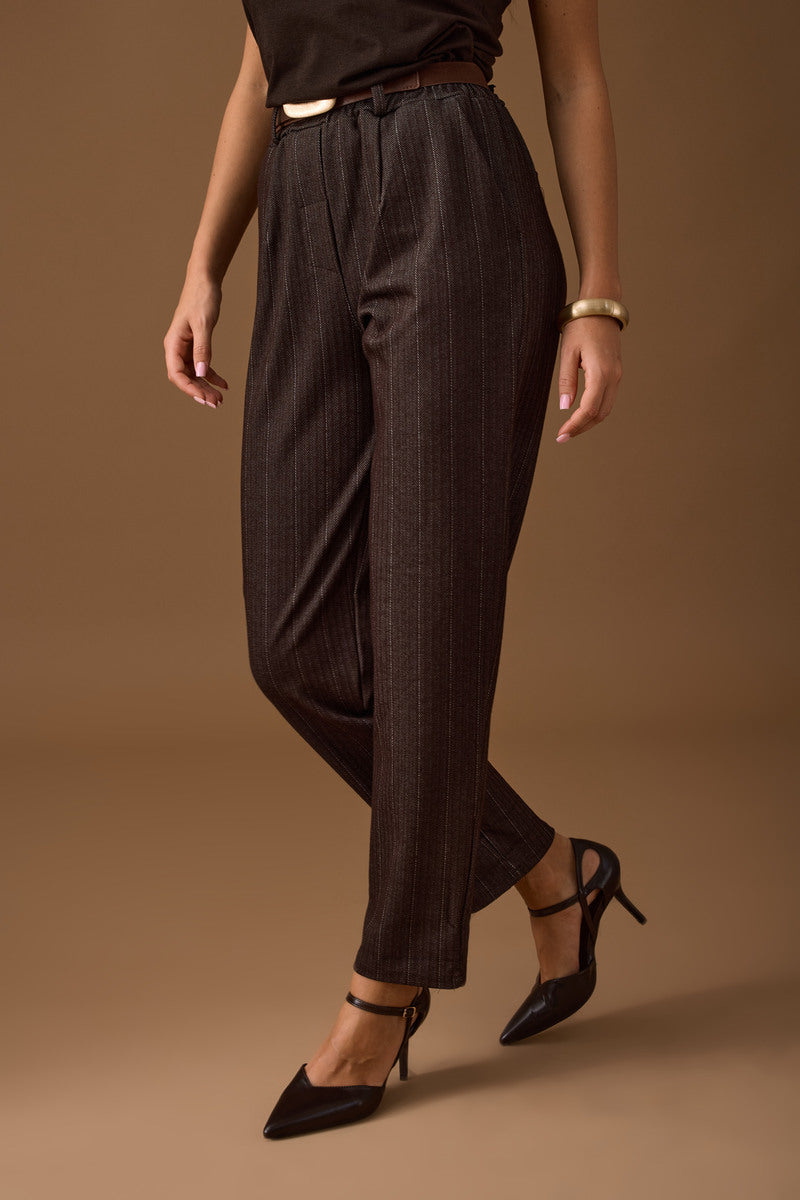 Pantalone Gessato Amber testa di moro|Colore:Testa di moro