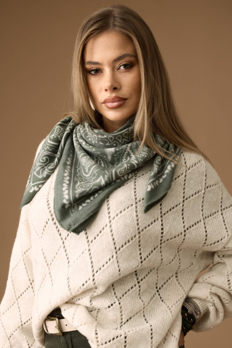 Foulard Fantasia Cashmere verde militare|Colore:Verde militare