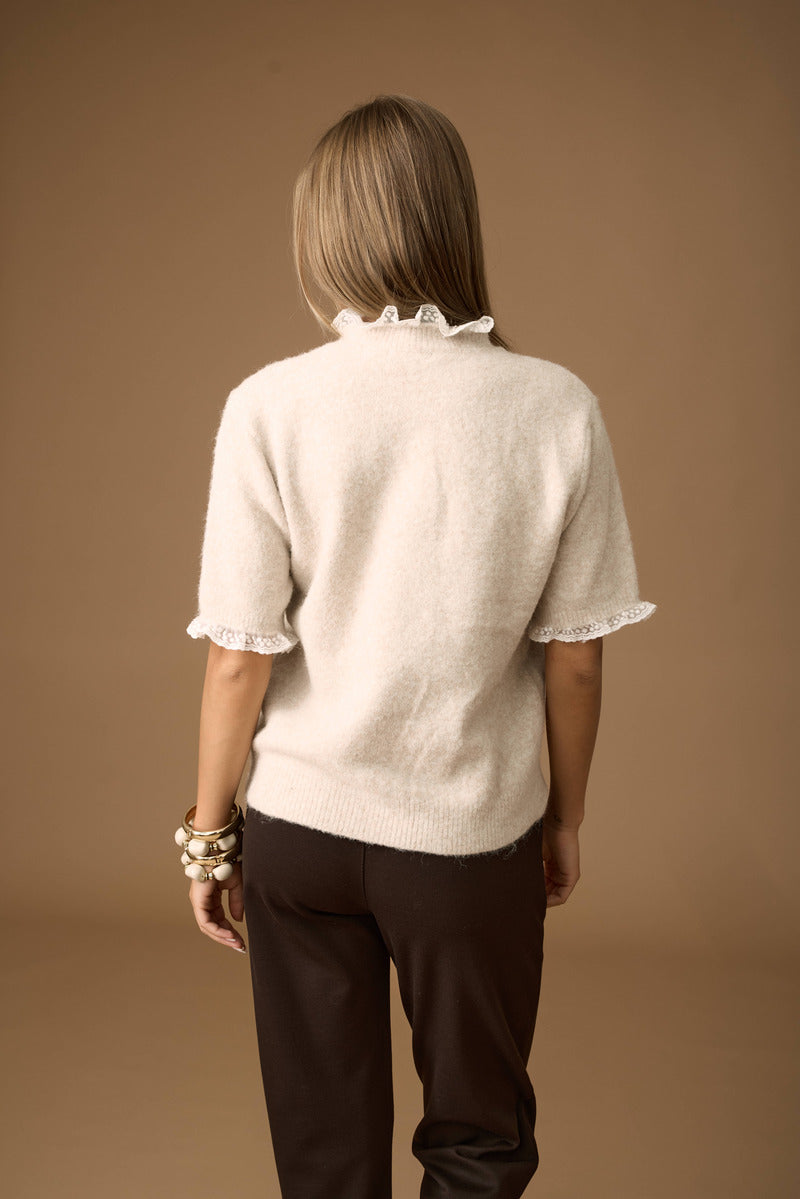 Pull Mezza Manica Con Merletto beige|Colore:Beige