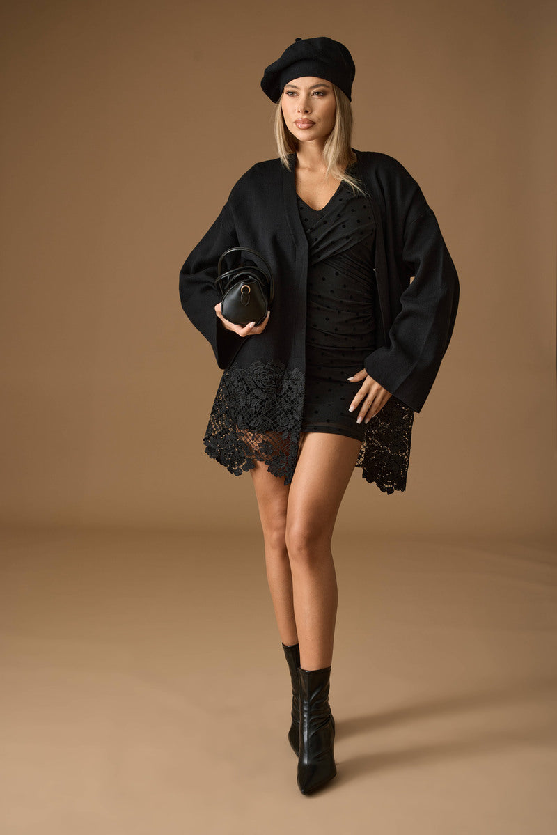 Cardigan Con Macramé Nero|Colore:Nero