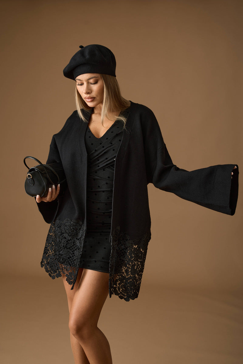 Cardigan Con Macramé Nero|Colore:Nero