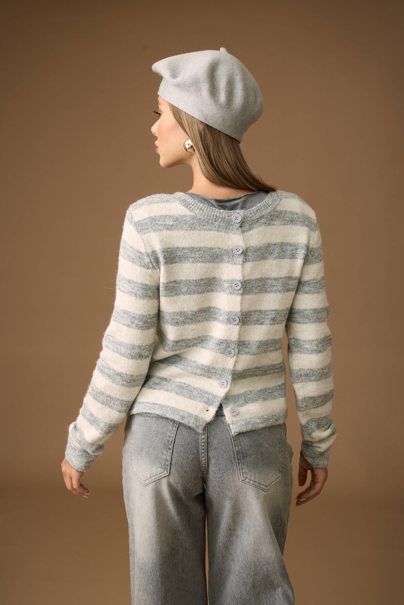 Pull Righe Bottoni grigio|Colore:Grigio