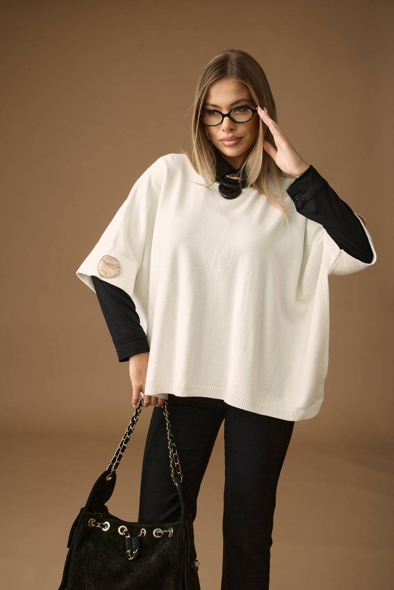 Pull Mezza Manica Con Bottone Piera panna|Colore:Panna
