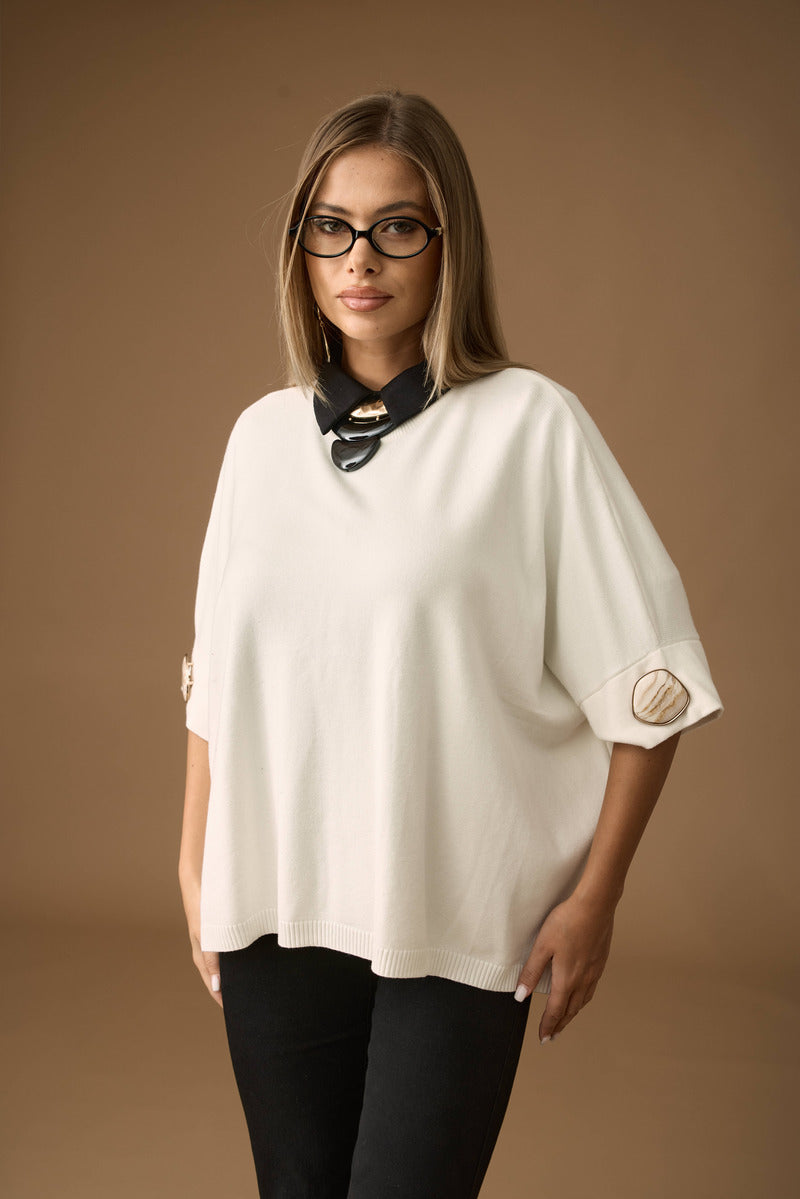 Pull Mezza Manica Con Bottone Piera panna|Colore:Panna