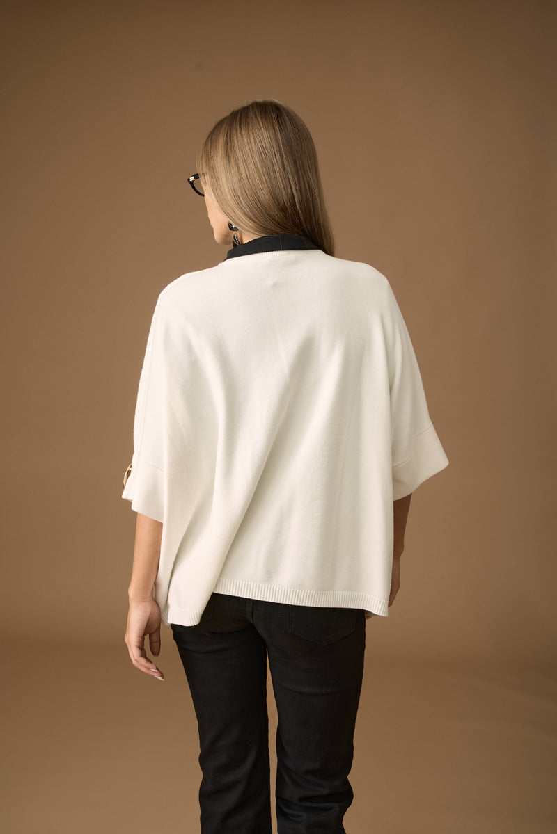 Pull Mezza Manica Con Bottone Piera panna|Colore:Panna