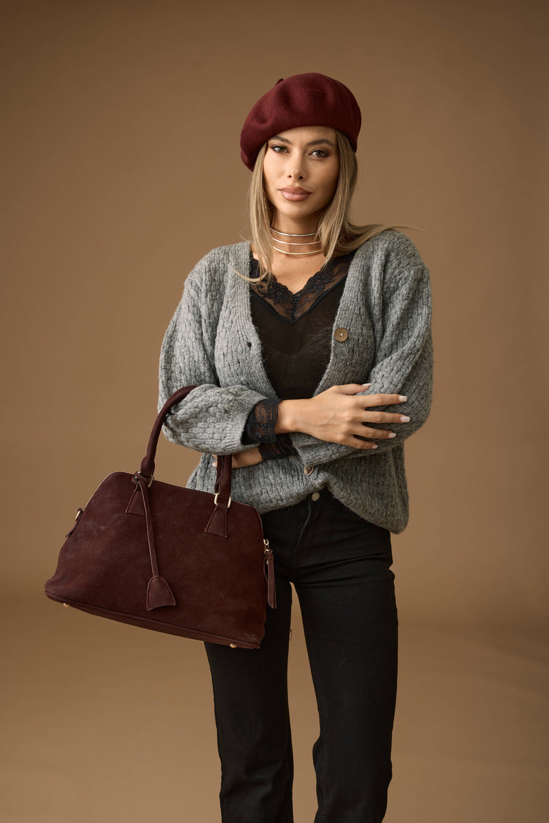 Cardigan Intreccio Bottoni Legno Grigio|Colore:Grigio