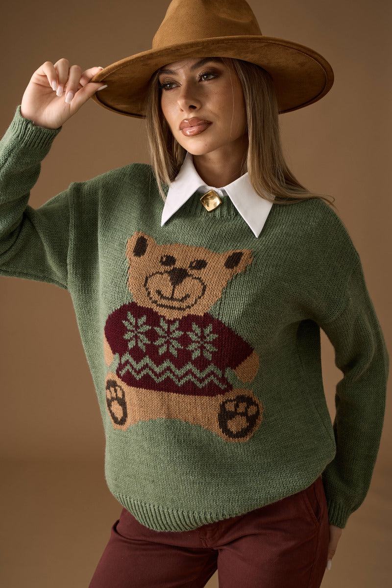 Pull Teddy verde militare|Colore:Verde militare