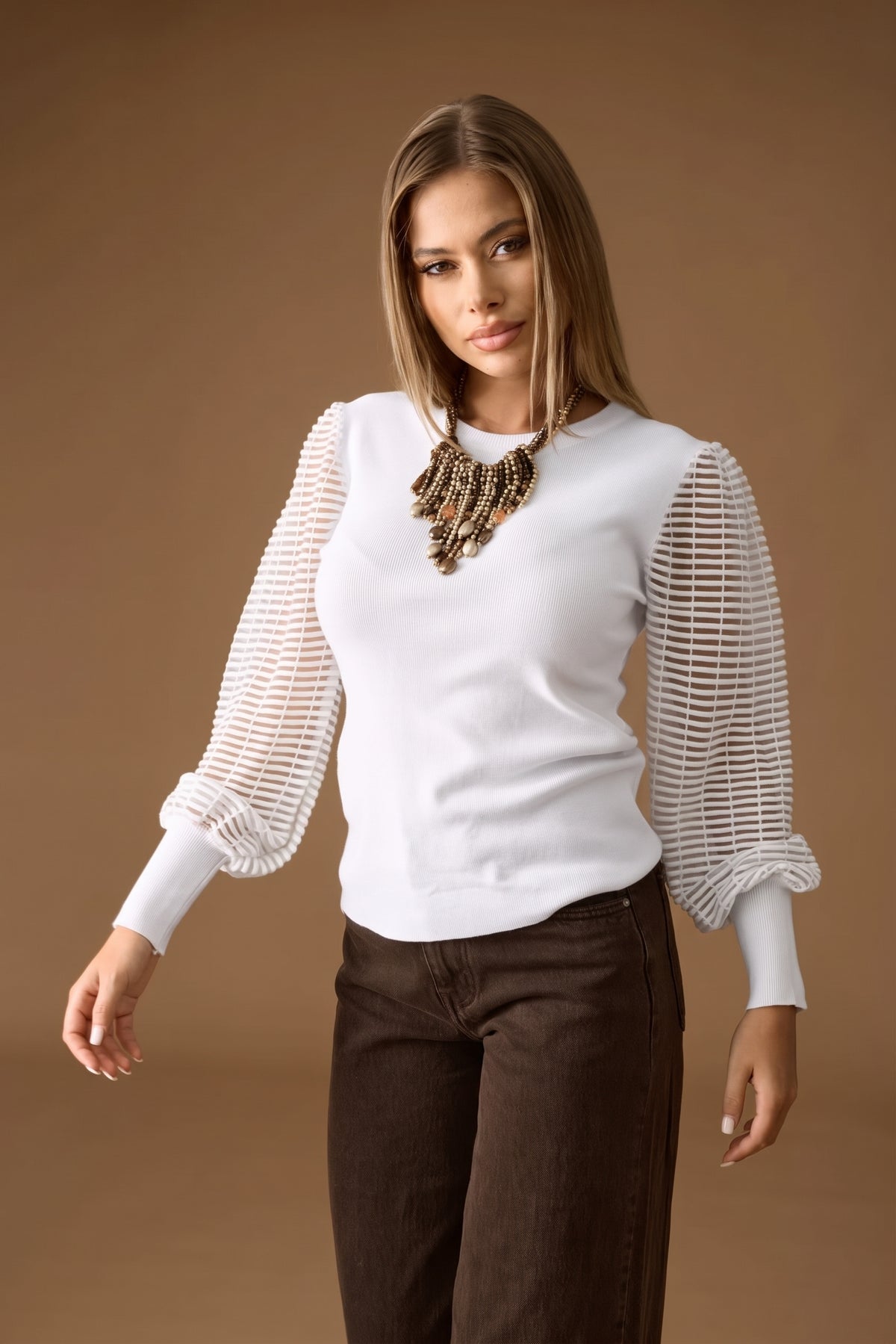 Maglia Con Manica Rigata Bianco|Colore:Bianco