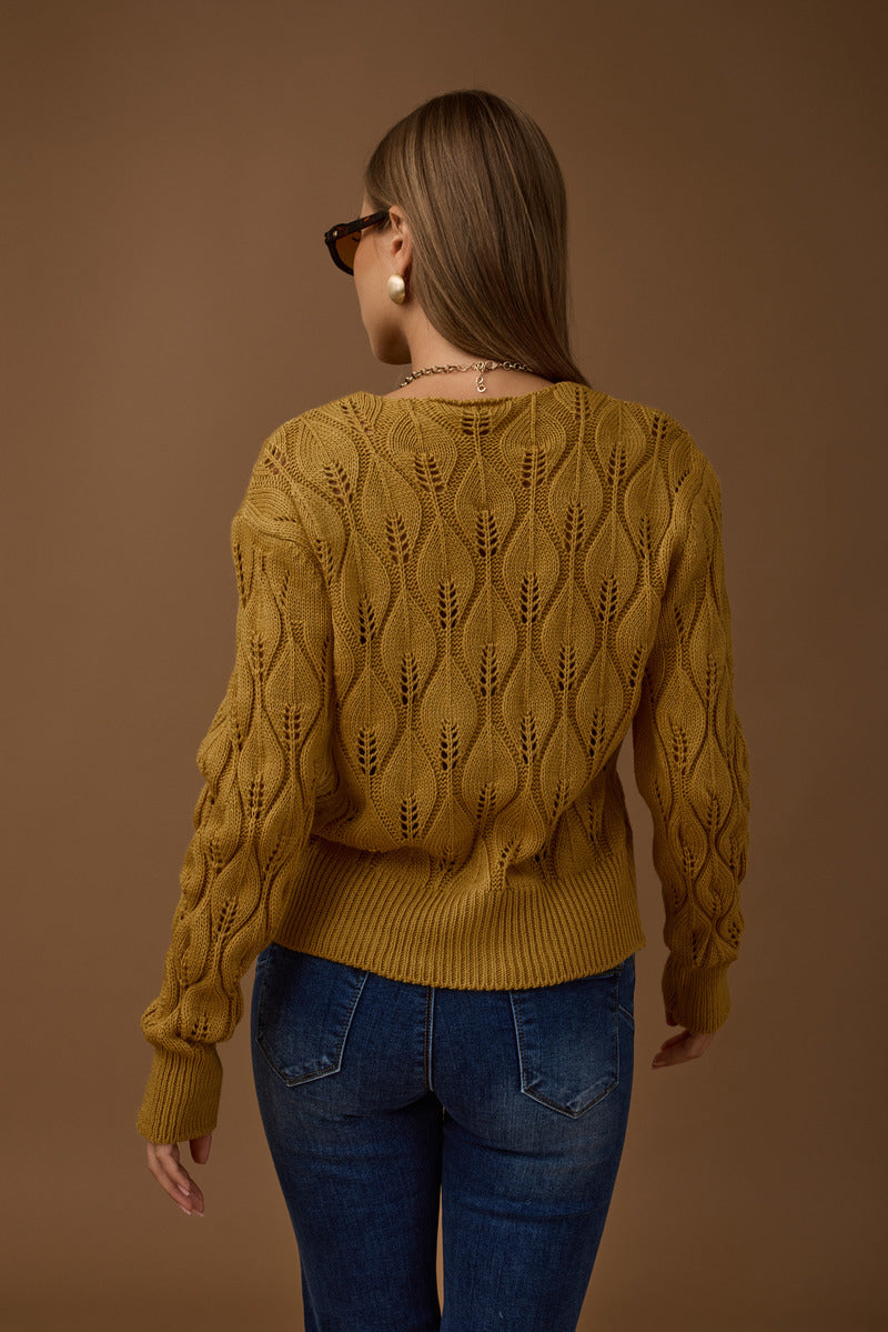 Cardigan Foglie Vestibilità Regolare ocra|Colore:Ocra