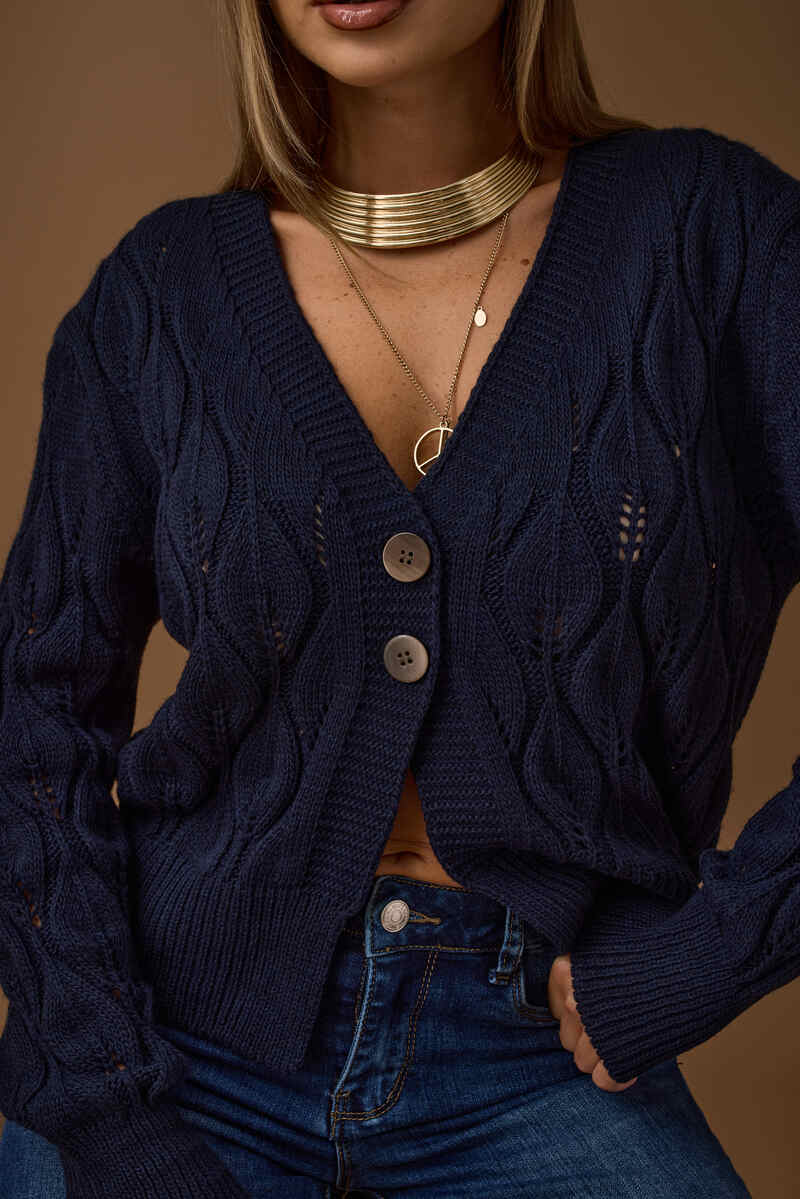 Cardigan Foglie Vestibilità Regolare blu|Colore:Blu