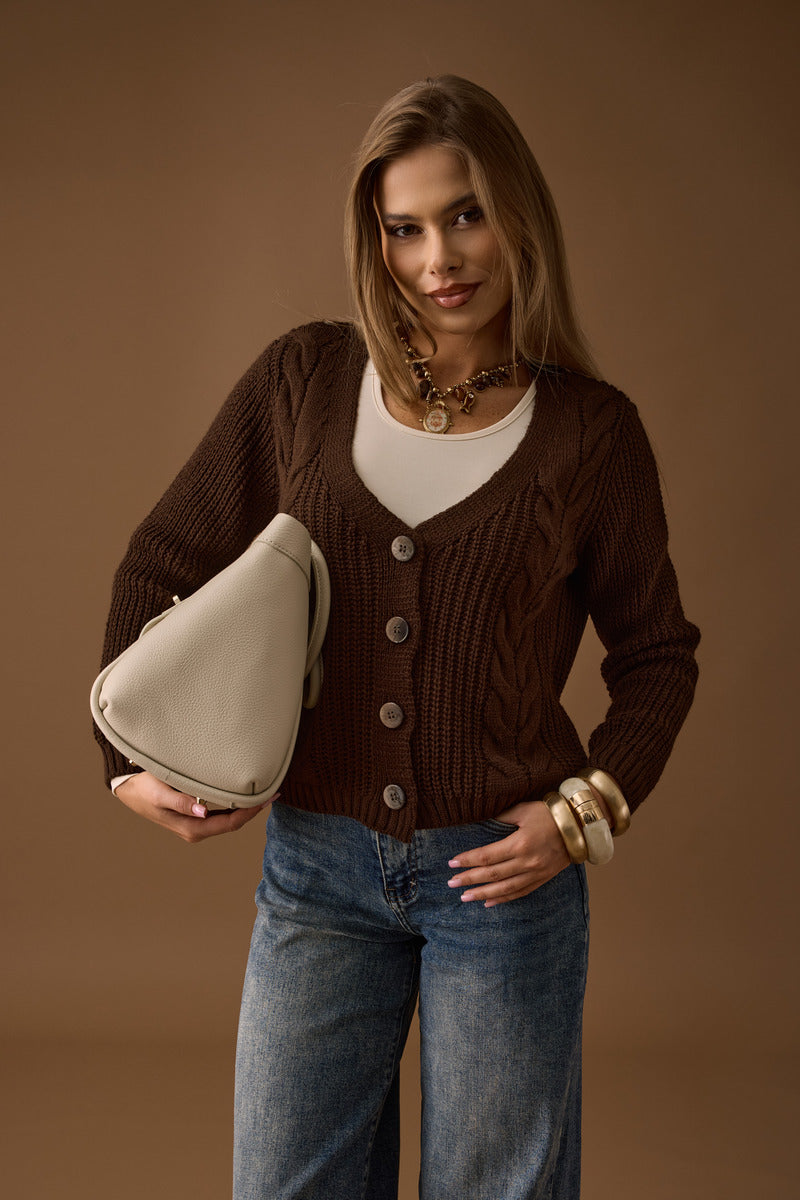 Cardigan Trecce testa di moro|Colore:Testa di moro