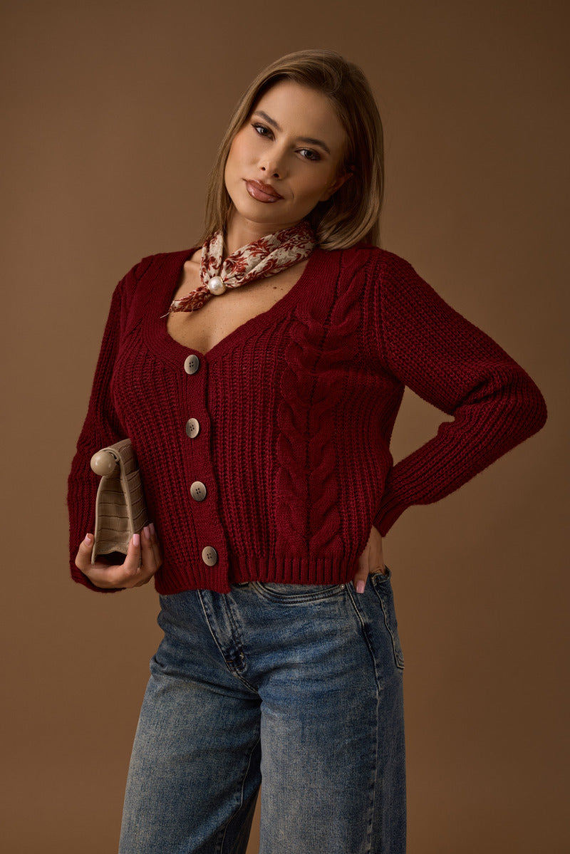 Cardigan Trecce bordeaux|Colore:Bordeaux