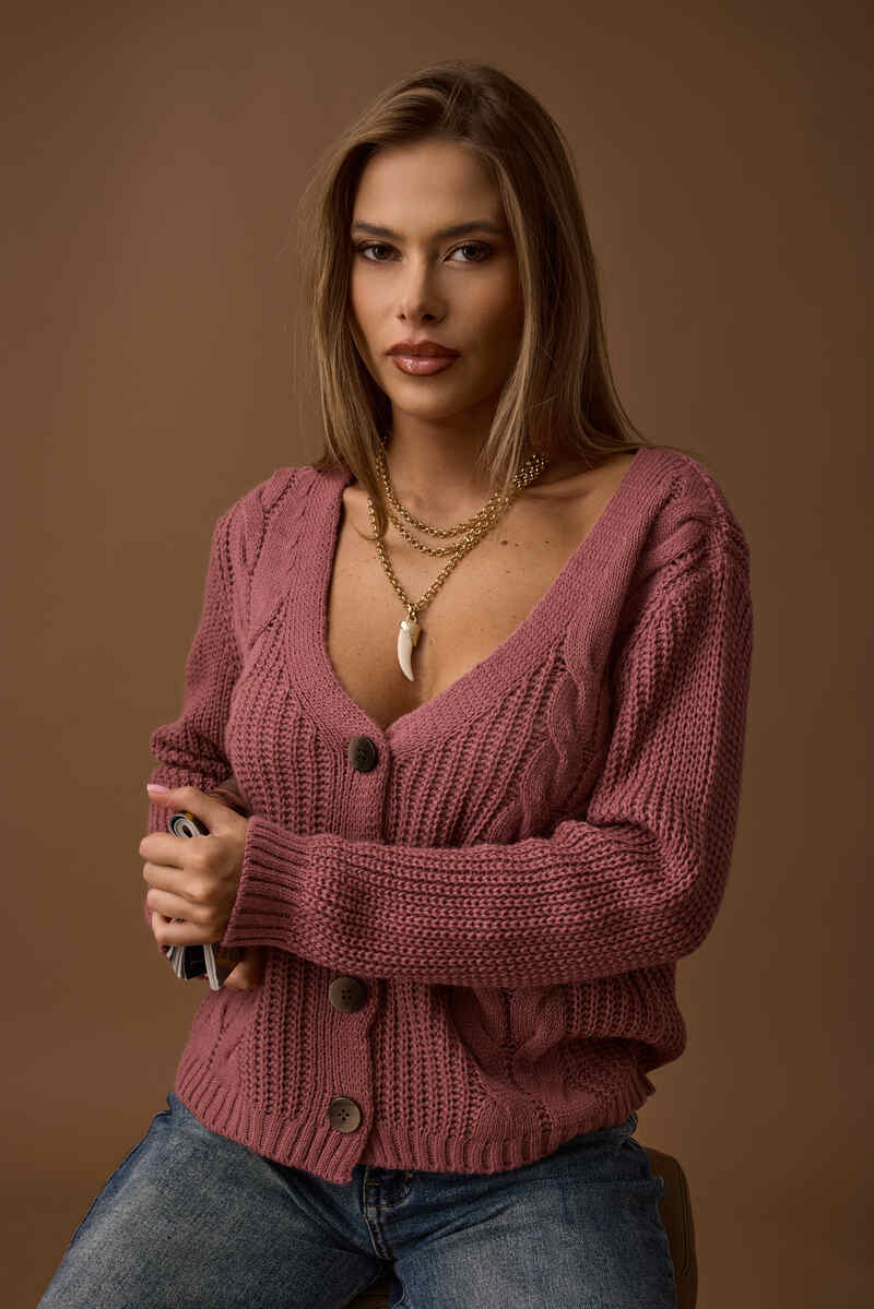 Cardigan Trecce rosa pepe|Colore:Rosa pepe