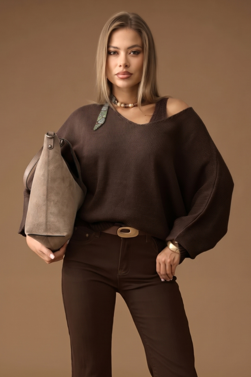 Pull Over Scollo V Testa di moro|Colore:Testa di moro