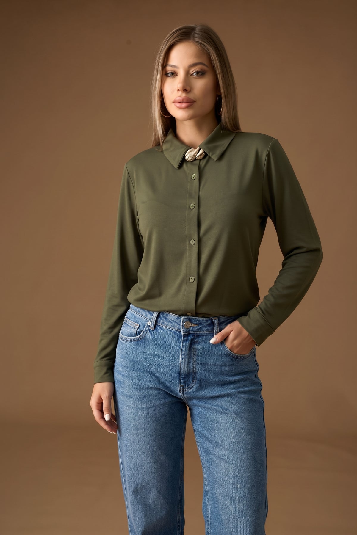 Camicia In Maglia verde militare|Colore:Verde militare