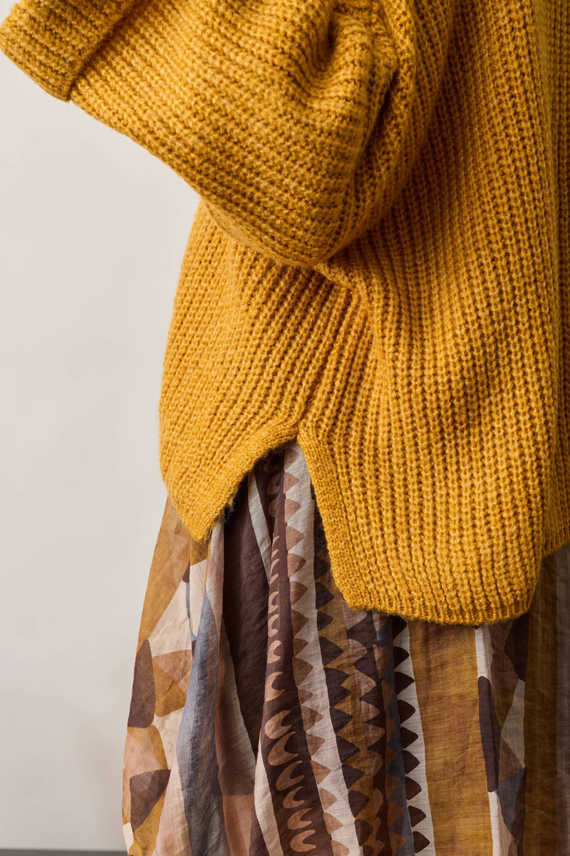 Cardigan Costine Bottone Legno Senape|Colore:Senape